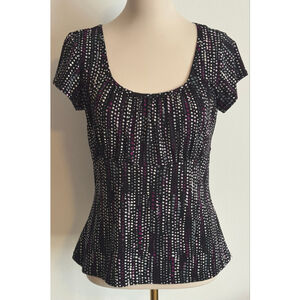 Women's Briggs New York Short Sleeve Tee M Black Purple Polka Dot